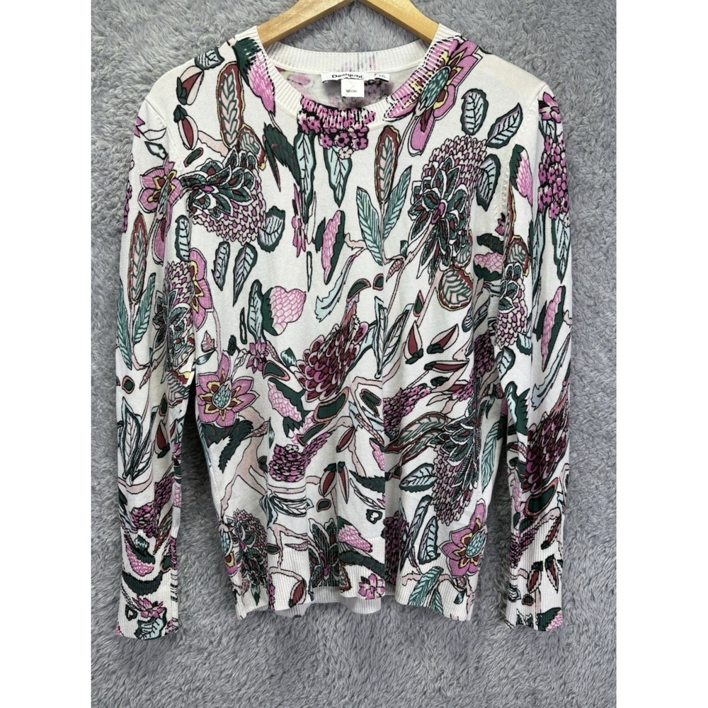 Desigual Womens 2XL Manchester Floral Botanical Print Thin Knit Long Slv Sweater